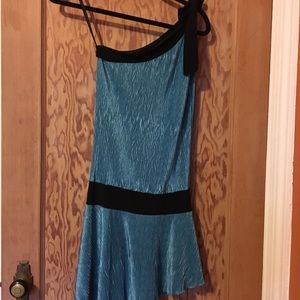 One shoulder turquoise mini dress